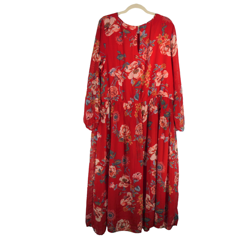 Ava & Viv Floral Dress Womens 2XL Red Mini Pleated Sheer Sleeve Cottagecore - Picture 5 of 7